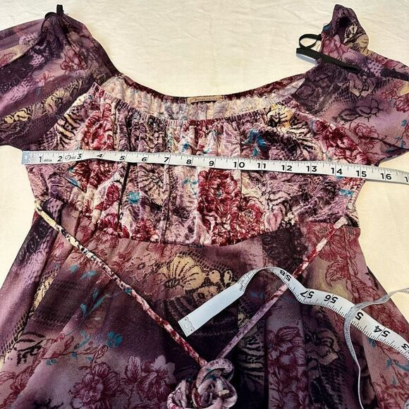 Vintage Y2K Miss Me Boho Floral Fairycore Dress Women Medium Flutter Sleeve Glam - Picture 8 of 10